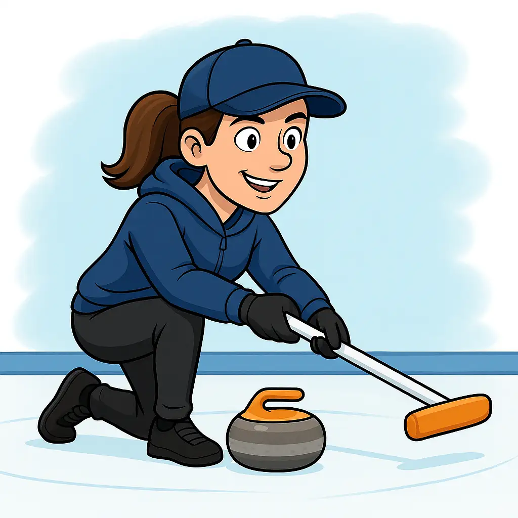 A female curler holding the broom target