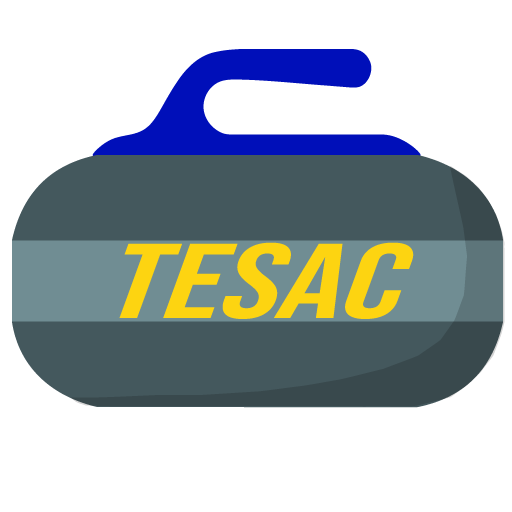 Curling stone with the word TESAC in the middle